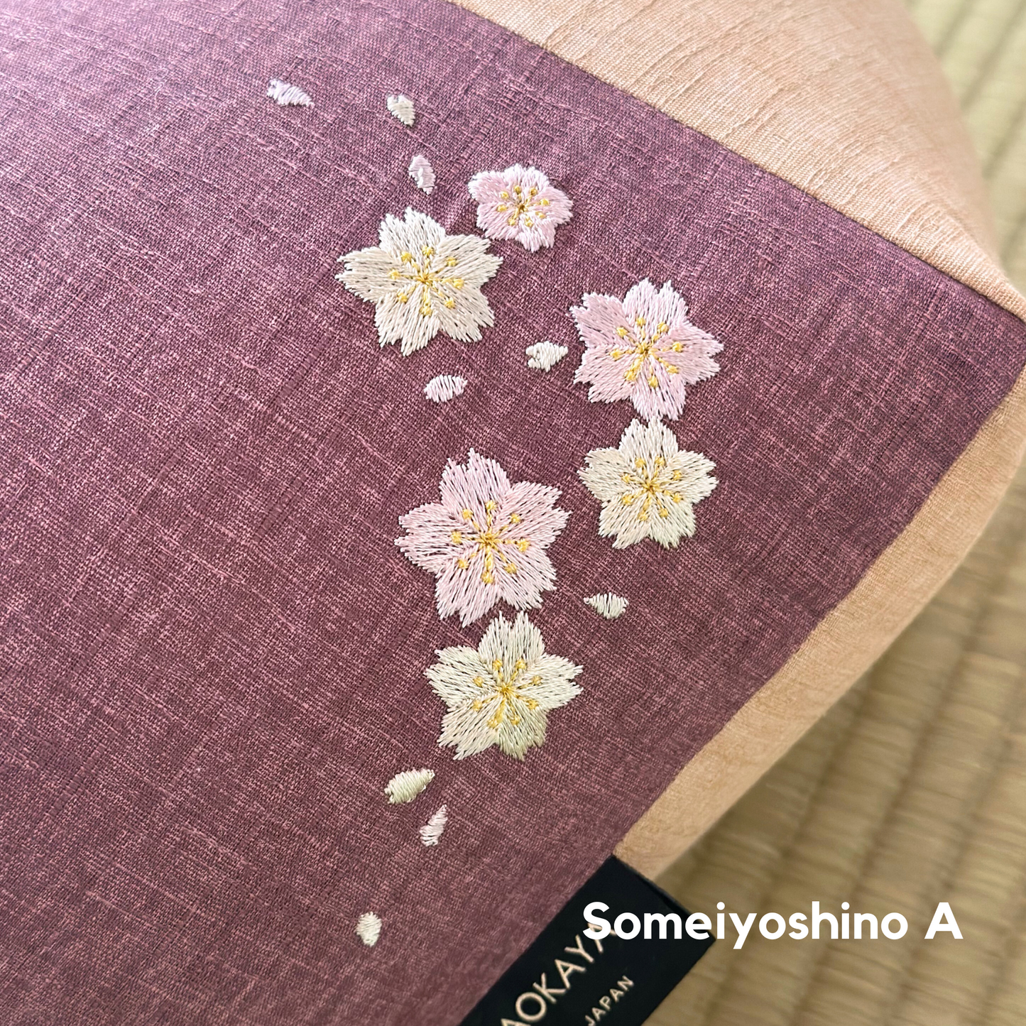 Sakura Embroidery (Sakura no Shishu - さくらの刺繍) - Takaokaya,  zabuton, futon, cushion, made in Kyoto