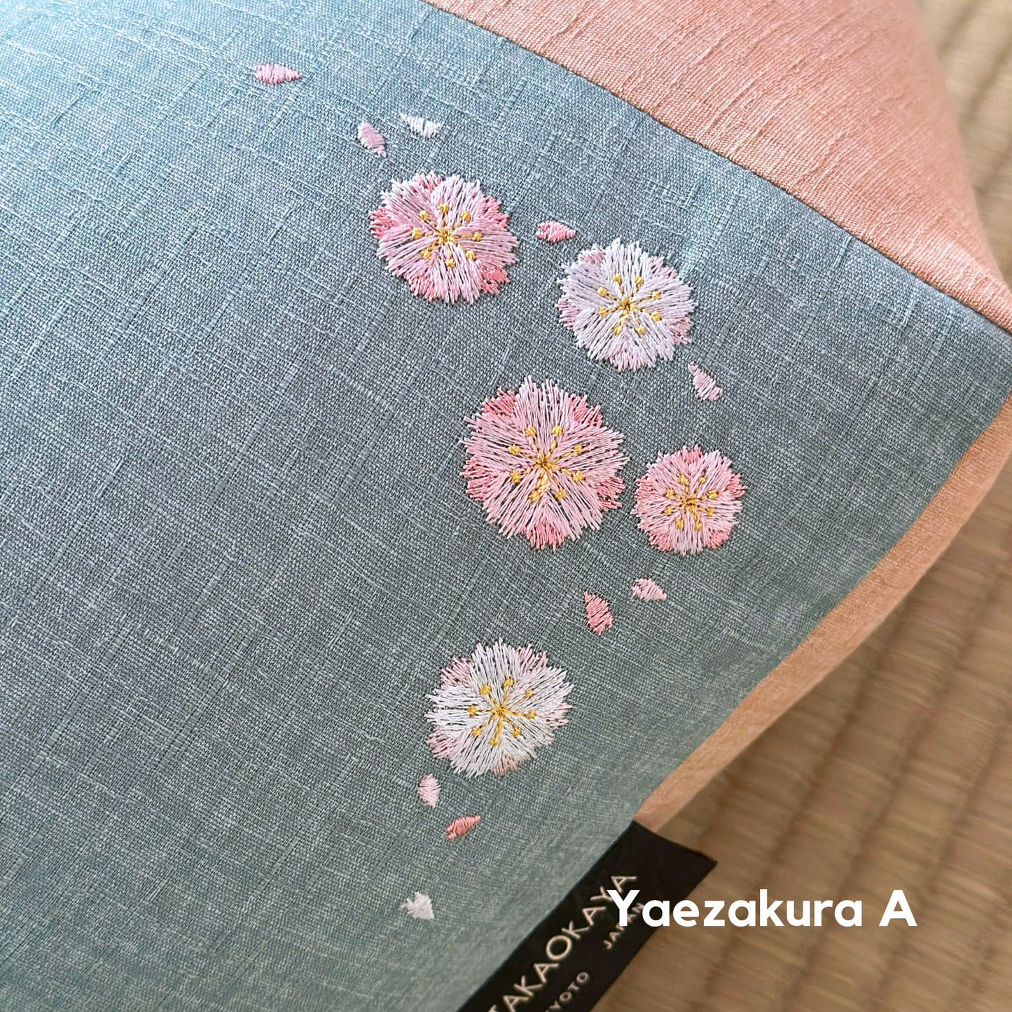 Sakura Embroidery (Sakura no Shishu - さくらの刺繍) - Takaokaya,  zabuton, futon, cushion, made in Kyoto