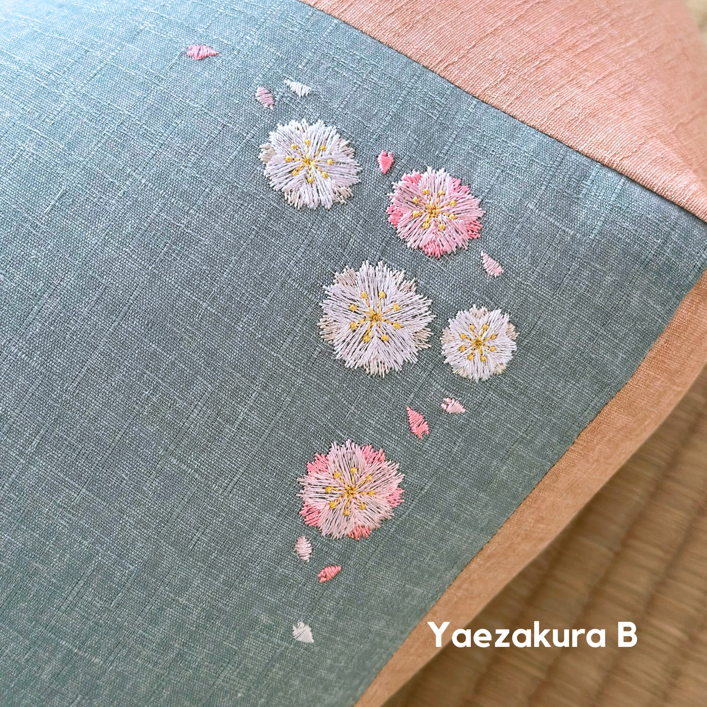 Sakura Embroidery (Sakura no Shishu - さくらの刺繍) - Takaokaya,  zabuton, futon, cushion, made in Kyoto