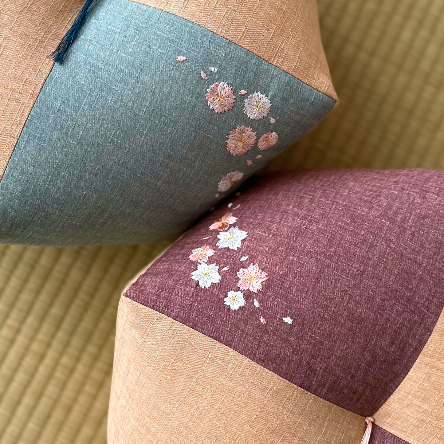 Ojami Cushion | Sakura Embroidery - Takaokaya,  zabuton, futon, cushion, made in Kyoto