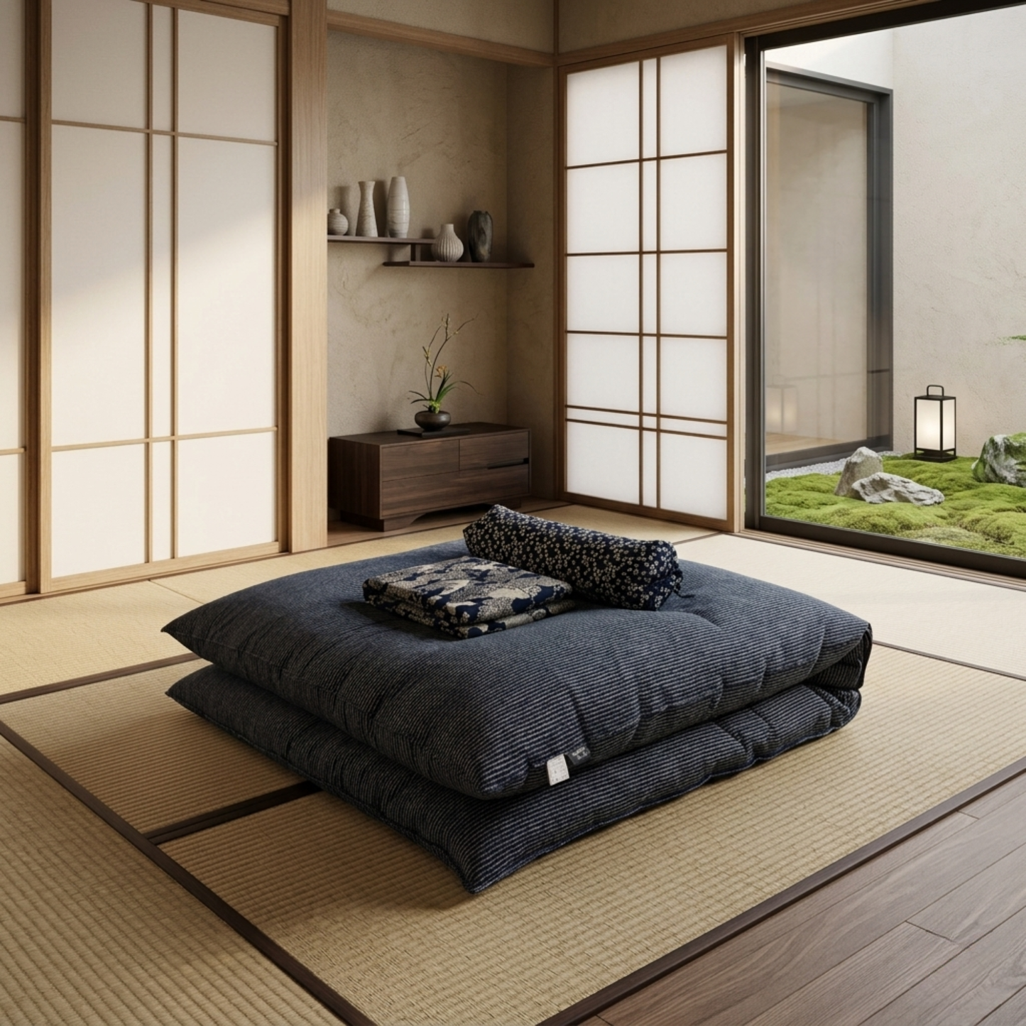 Fabric: Shima (Futon), Kumotori Cloud (Cover), Sakura (Pillow)