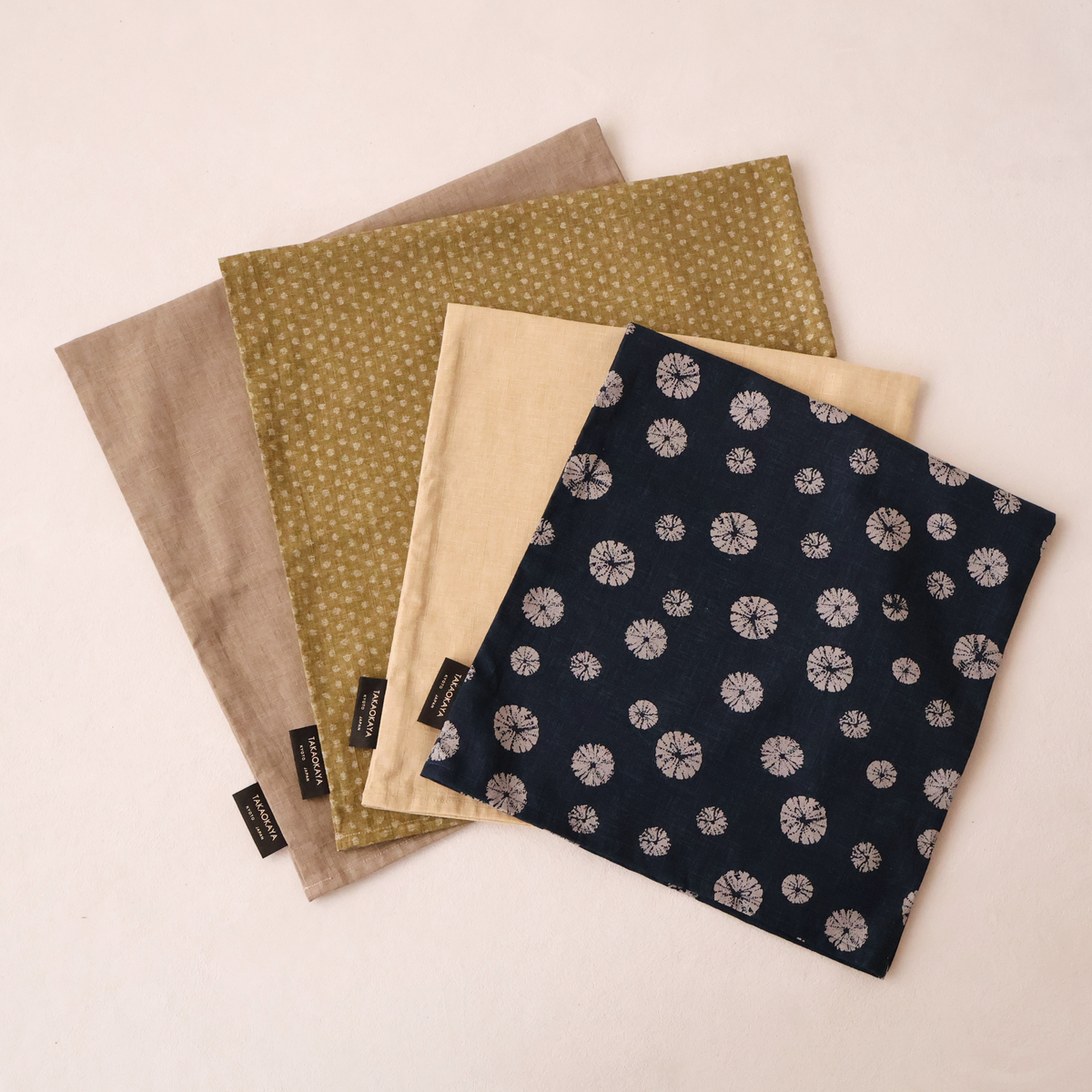 Colors (from left): Amairo, Arare Green, Torinoko, Shibori Blue